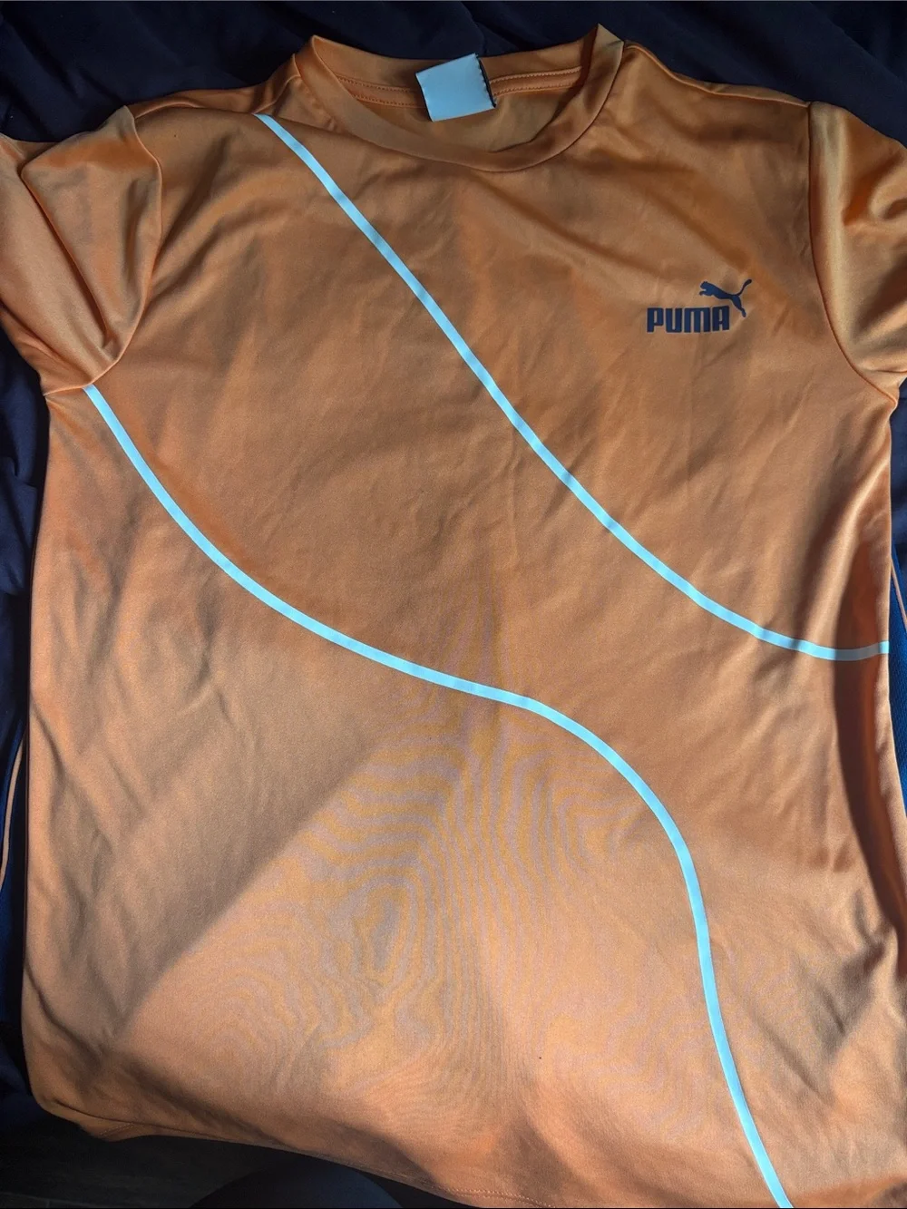 Puma Orange Tee with Blue Athletic Shorts and Light Accent Piping